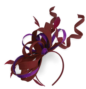 Caprilite Burgundy and Dark Purple Wedding Swirl Fascinator Headband Alice Band Ascot Races Loop Net