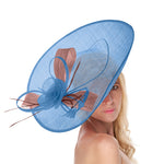 Cornflower Blue Dusty Pink Mix 41cm Mix Large Sinamay Hatinator Disc Saucer Brim Hat Fascinator on Headband
