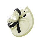Caprilite Vegan MoonMix Hoop Fascinator Hat on Headband Wedding Ascot Races Bespoke Sinamay Disc - Cream Black