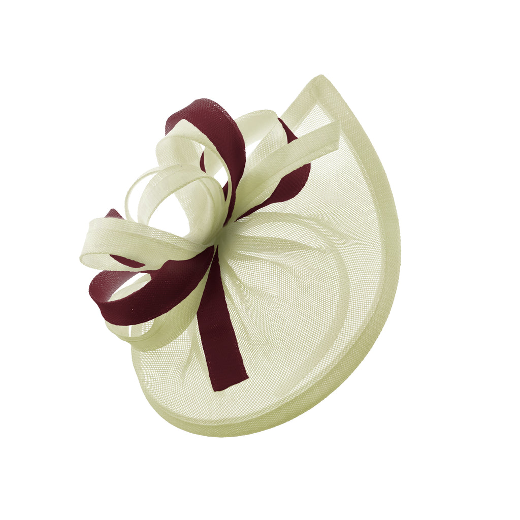 Caprilite Vegan MoonMix Hoop Fascinator Chapeau sur bandeau Mariage Ascot Races Sur mesure Sinamay Disc - Crème Bourgogne