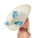 Cream Ivory Cornflower Mix 41cm Large SInamay Hatinator Disc Saucer Brim Hat Fascinator on Headband