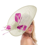 Crème Ivoire Fuchsia Rose Mix 41 cm Grand SInamay Hatinator Disc Soucoupe Bord Chapeau Bibi sur Bandeau