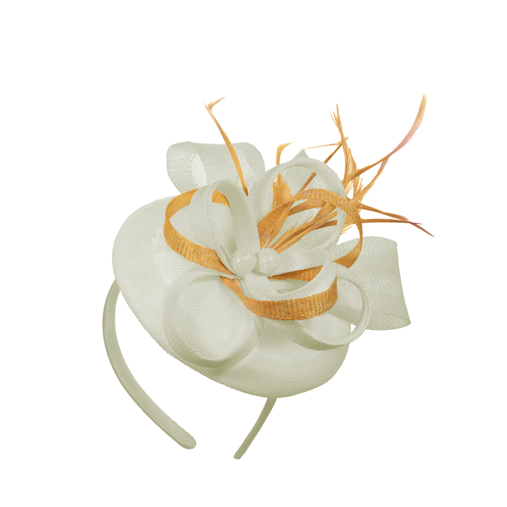 Crème Or Mix Rond Pillbox Bow Sinamay Bandeau Fascinator Mariages Ascot Hatinator Courses