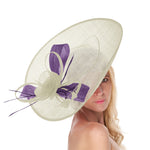 Cream Ivory Lavender Mix 41cm Large SInamay Hatinator Disc Saucer Brim Hat Fascinator on Headband