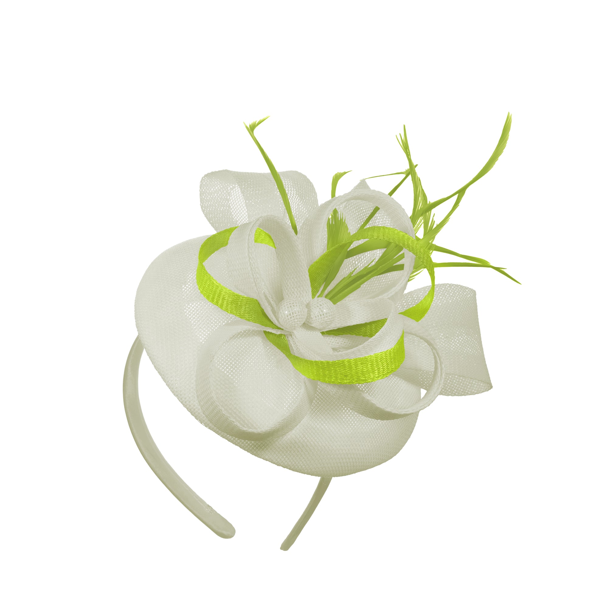 Cream Lime Mix Round Pillbox Bow Sinamay Headband Fascinator Weddings Ascot Hatinator Races