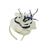 Crème Navy Mix Round Pillbox Bow Sinamay Bandeau Fascinator Mariages Ascot Hatinator Races