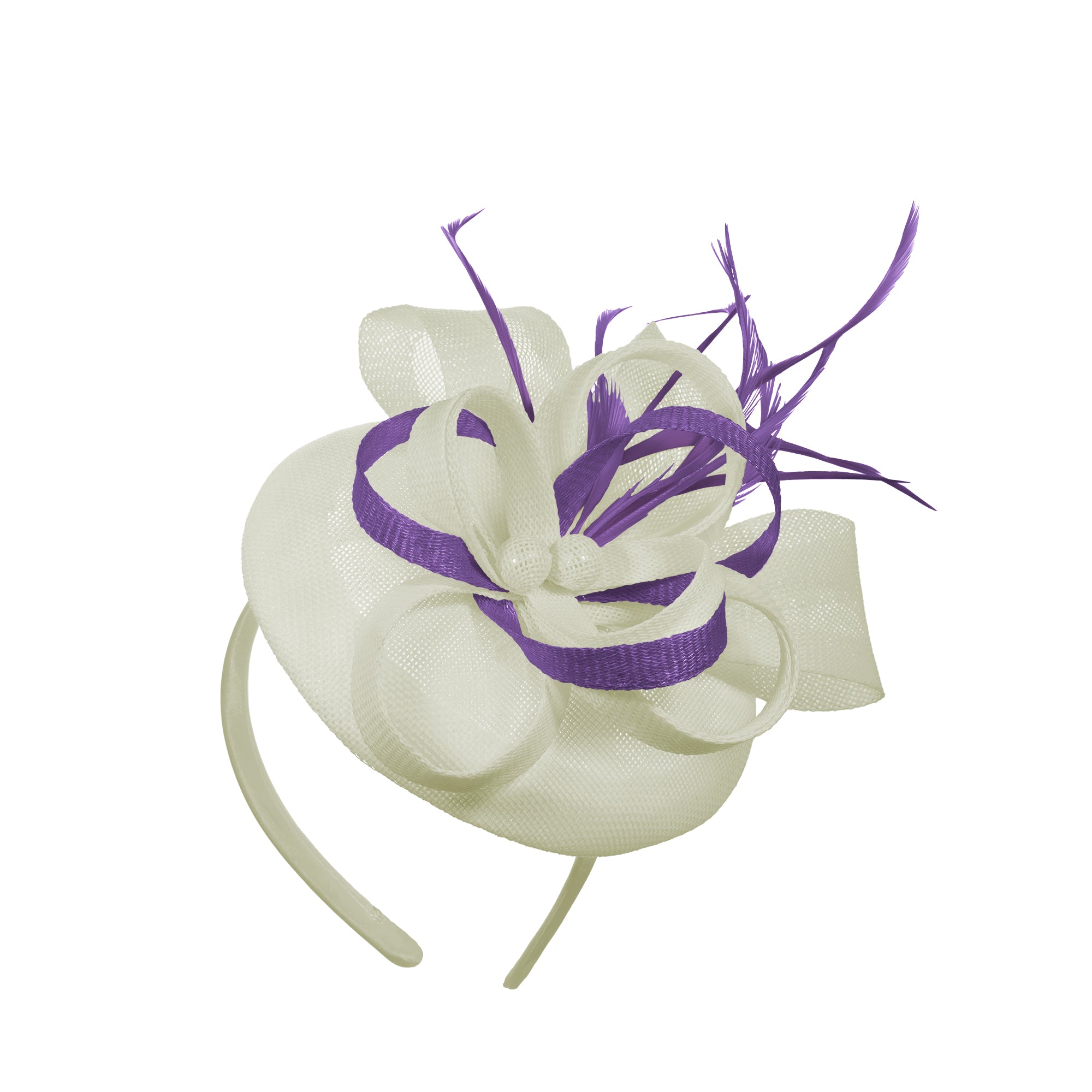 Cream Purple Mix Round Pillbox Bow Sinamay Headband Fascinator Weddings Ascot Hatinator Races