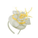 Crème jaune mélange rond pilulier arc Sinamay bandeau bibi mariages Ascot Hatinator courses