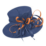 Navy and Apricot Orange Large Queen Brim Hat Occasion Hatinator Fascinator Weddings Formal