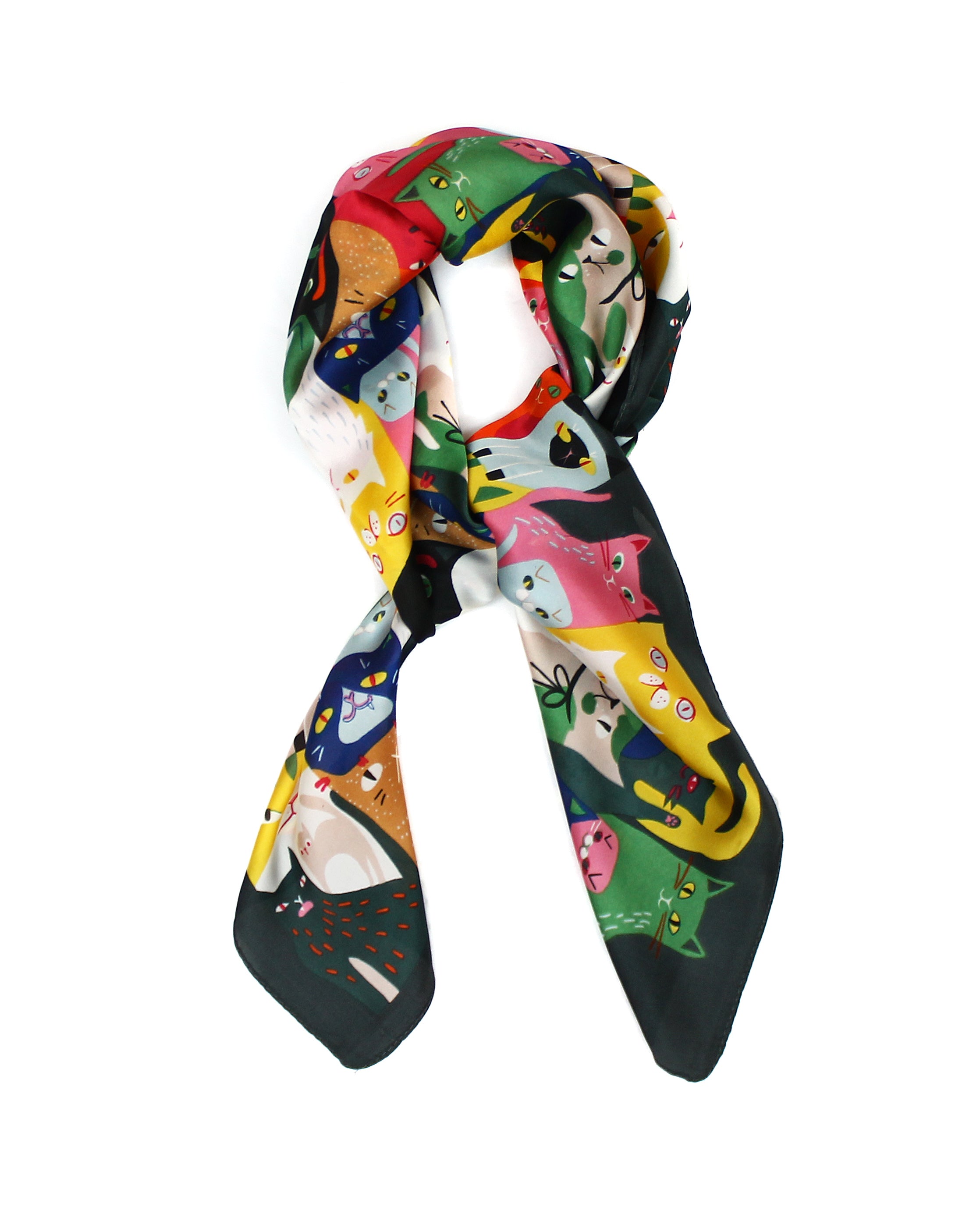 Cat Collage Scarf Thin Silky Womens Summer Spring