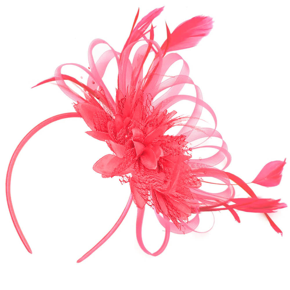 Coral and Coral Hoopmix Fascinator on Headband