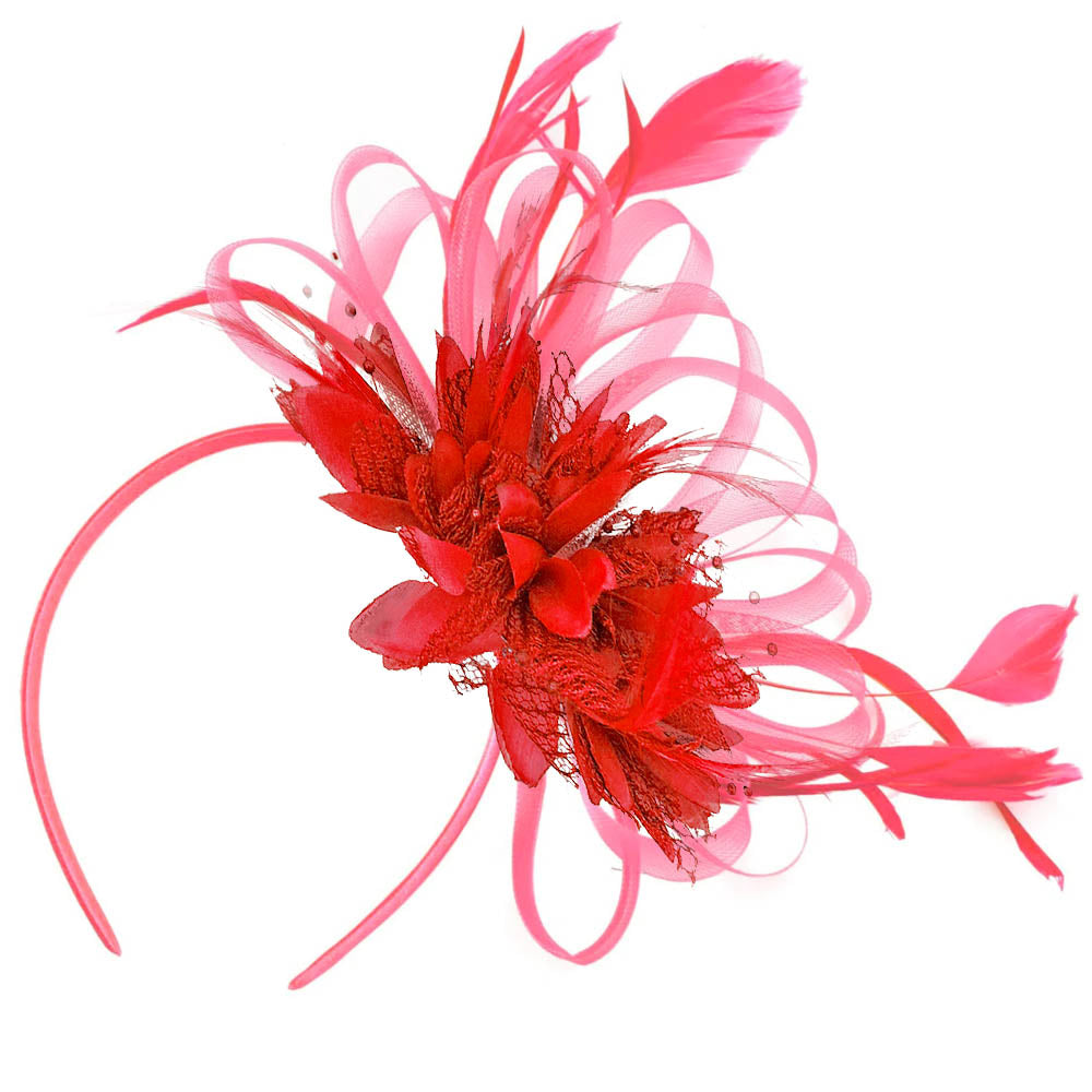 Coral and Red Hoopmix Fascinator on Headband