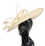 Cream Ivory Black Mix 41cm Large SInamay Hatinator Disc Saucer Brim Hat Fascinator on Headband