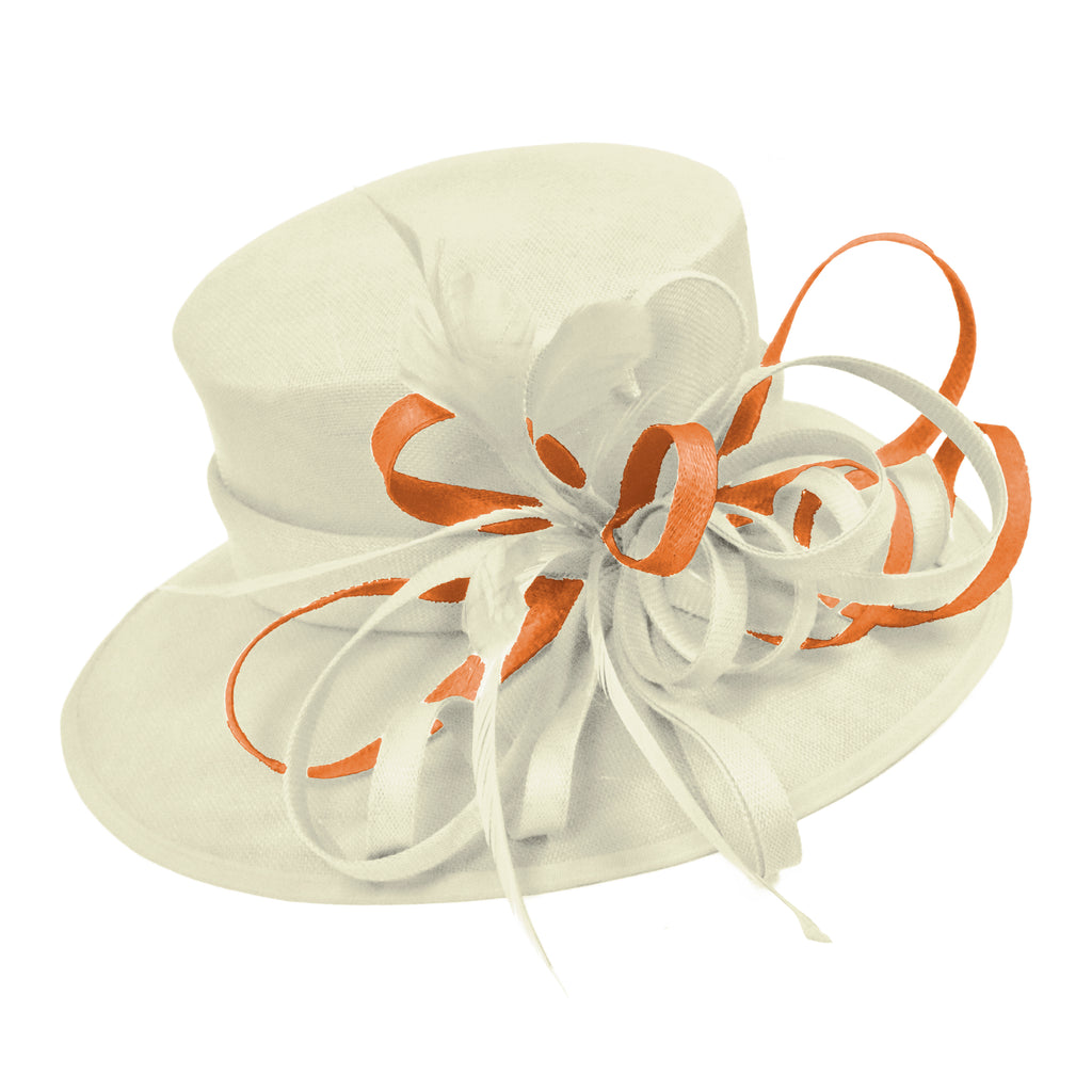 Cream Ivory and Apricot Orange Large Brim Queen Hat Occasion Hatinator Fascinator Weddings Formal