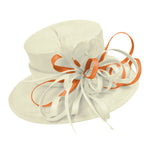 Cream Ivory and Apricot Orange Large Brim Queen Hat Occasion Hatinator Fascinator Weddings Formal