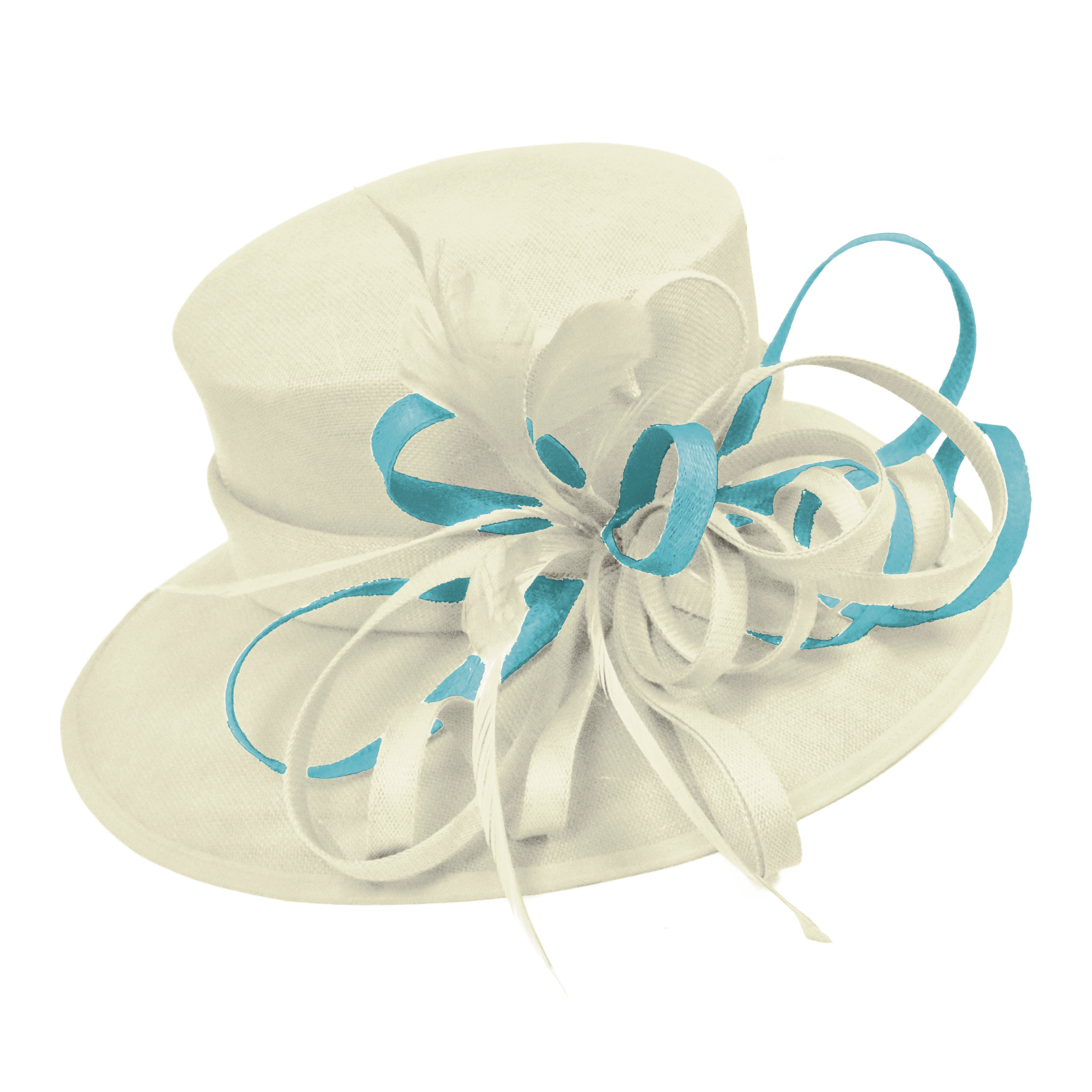 Cream Ivory and Light Blue Large Brim Queen Hat Occasion Hatinator Fascinator Weddings Formal