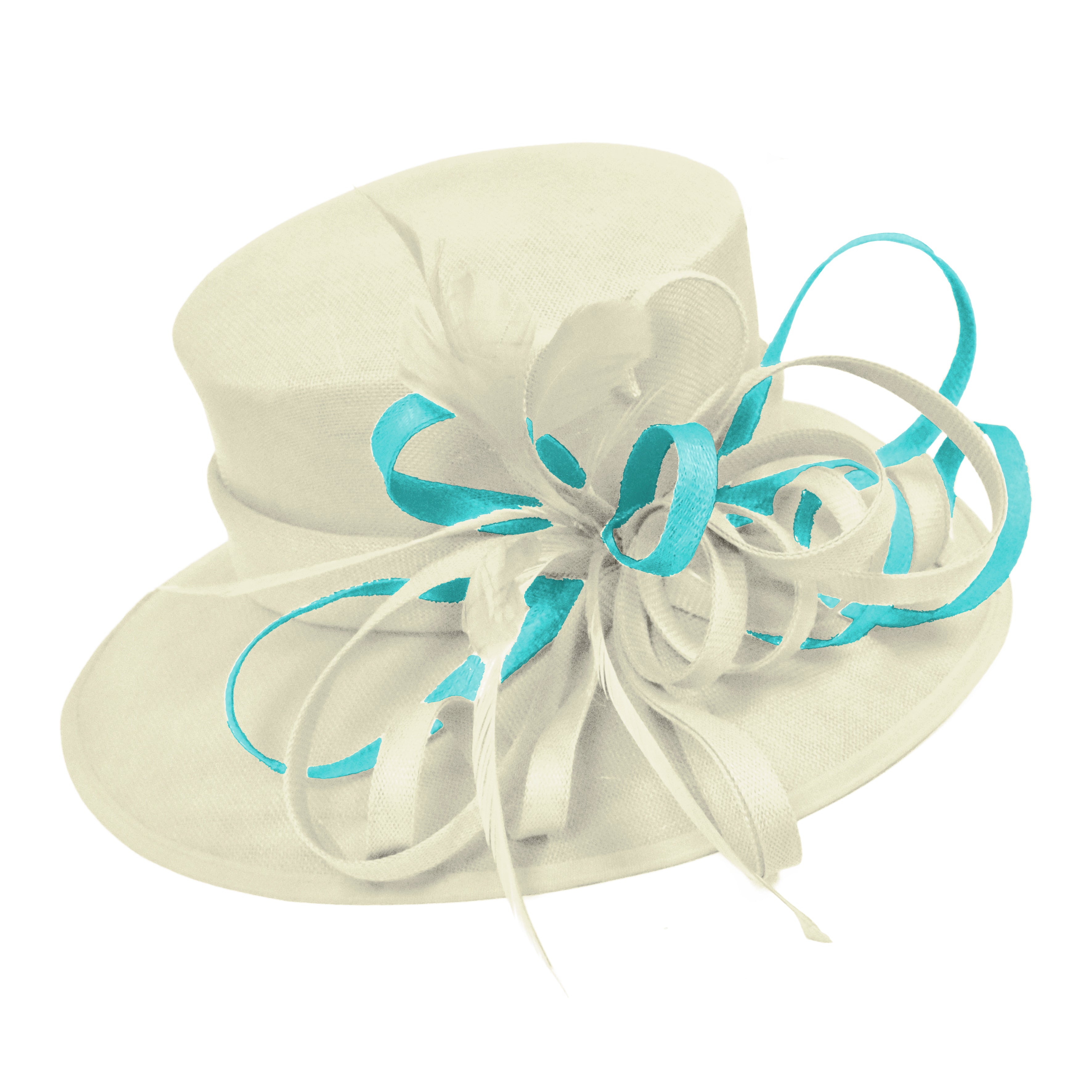 Cream Ivory and Aqua Blue Large Brim Queen Hat Occasion Hatinator Fascinator Weddings Formal