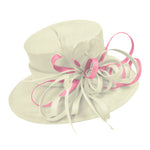 Crème Ivoire et rose bébé grand bord Queen Hat Occasion Hatinator Fascinator mariages formels