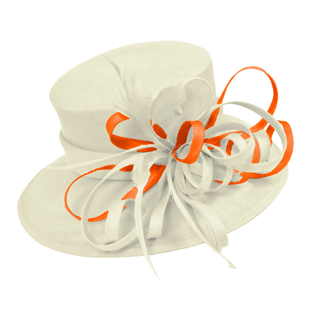 Cream Ivory and Burnt Orange Large Brim Queen Hat Occasion Hatinator Fascinator Weddings Formal