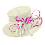 Cream Ivory and Fuchsia Hot Pink Large Brim Hat Occasion Hatinator Fascinator Weddings Formal