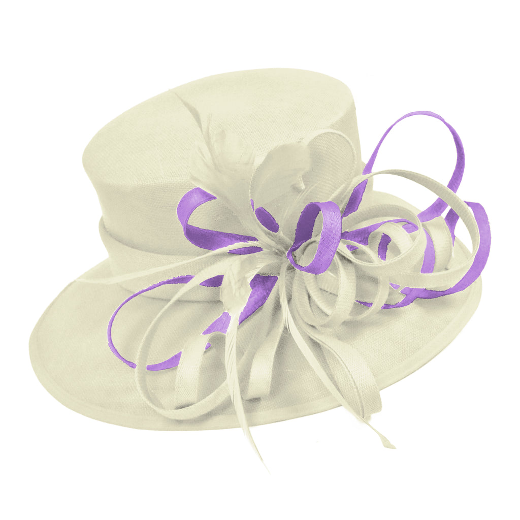 Cream Ivory and Lilac Purple Large Brim Queen Hat Occasion Hatinator Fascinator Weddings Formal