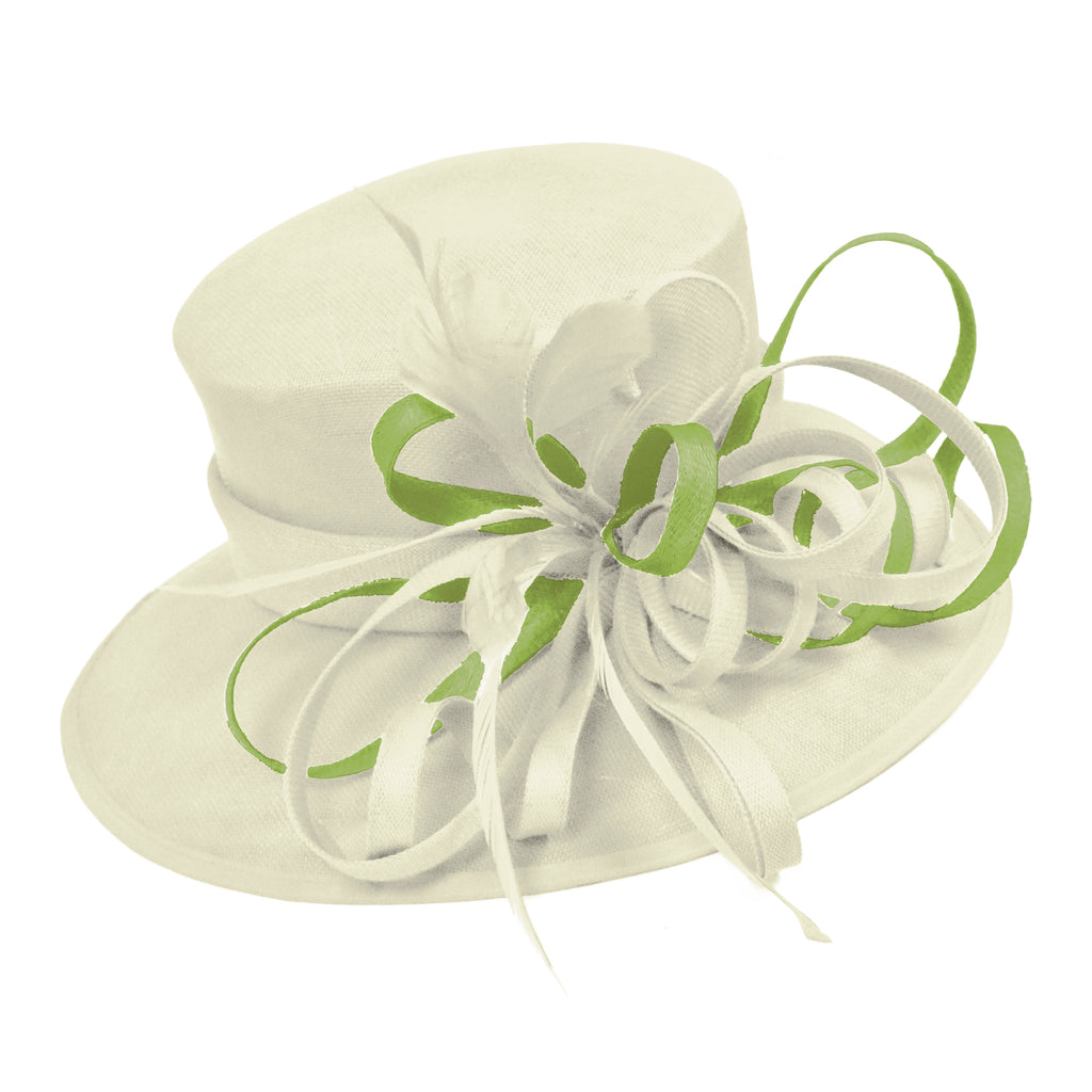 Cream Ivory and Lime Large Brim Hat Occasion Hatinator Fascinator Weddings Formal