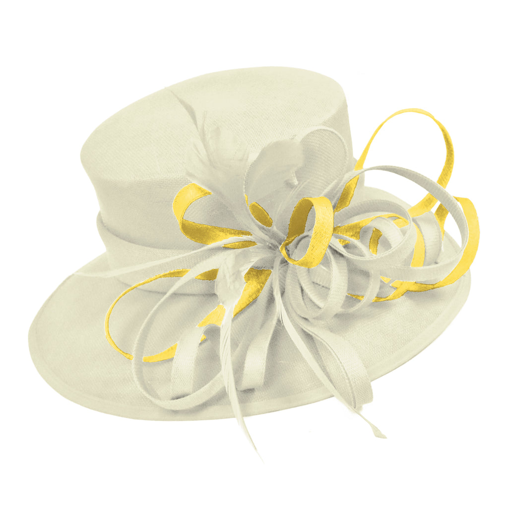 Cream Ivory and Yellow Large Brim Queen Hat Occasion Hatinator Fascinator Weddings Formal