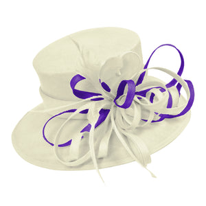 Cream Ivory and Dark Purple Large Brim Queen Hat Occasion Hatinator Fascinator Weddings Formal