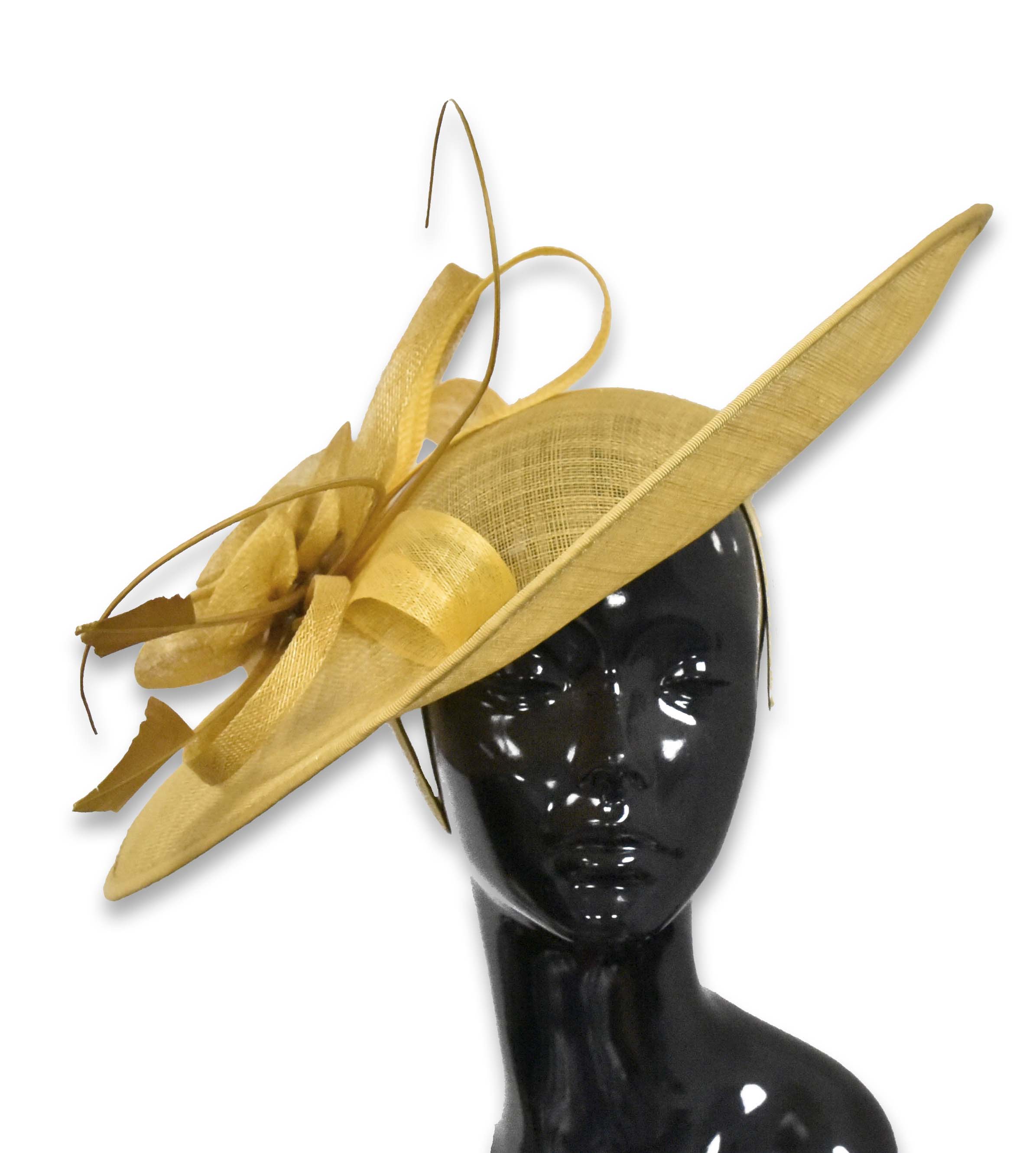 Mustard Gold Black 41cm Mix Large Sinamay Hatinator Disc Saucer Brim Hat Fascinator on Headband