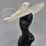Cream Ivory Diamante 41cm Large SInamay Hatinator Disc Saucer Brim Hat Fascinator on Headband