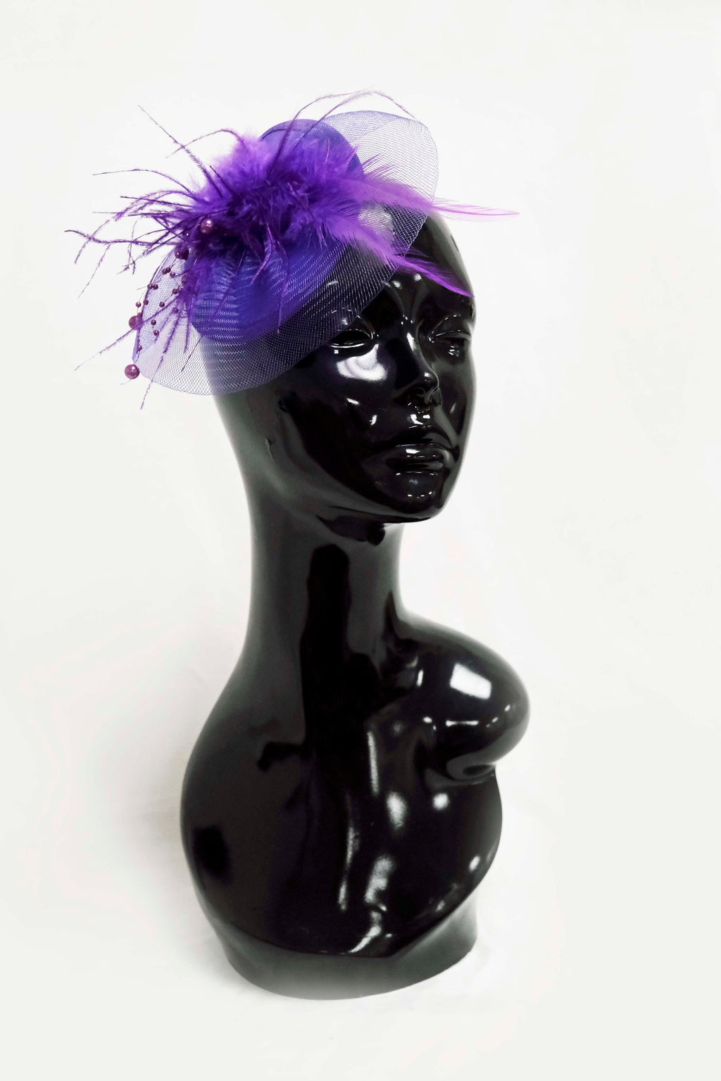 Purple Teardrop base with Net Fascinator Weddings Ascot Hatinator Races