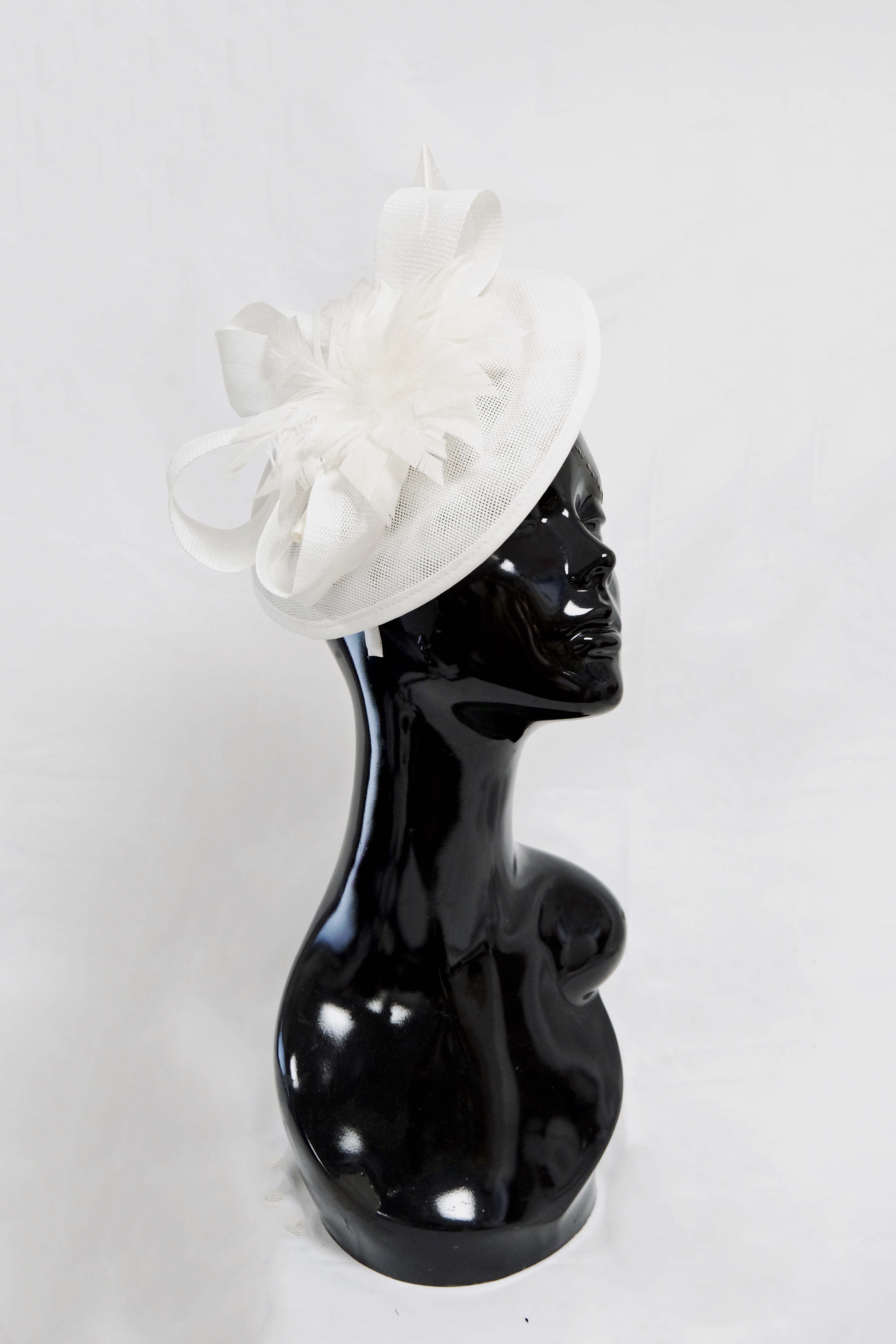 White Round Sinamay Flower Fascinator Weddings Ascot Hatinator Races