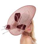 Dusty Pink Burgundy 41cm Large Sinamay Hatinator Disc Saucer Brim Hat Fascinator on Headband