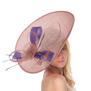 Dusty Pink Lavender 41cm Large Sinamay Hatinator Disc Saucer Brim Hat Fascinator on Headband