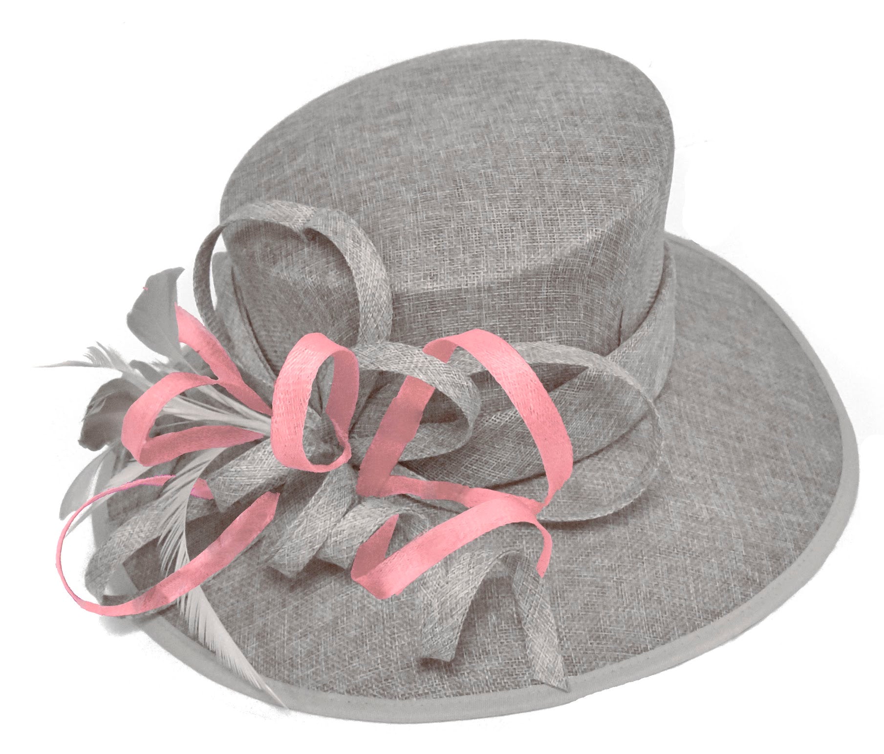 Silver Grey and Baby Pink Large Queen Brim Hat Occasion Hatinator Fascinator Weddings Formal