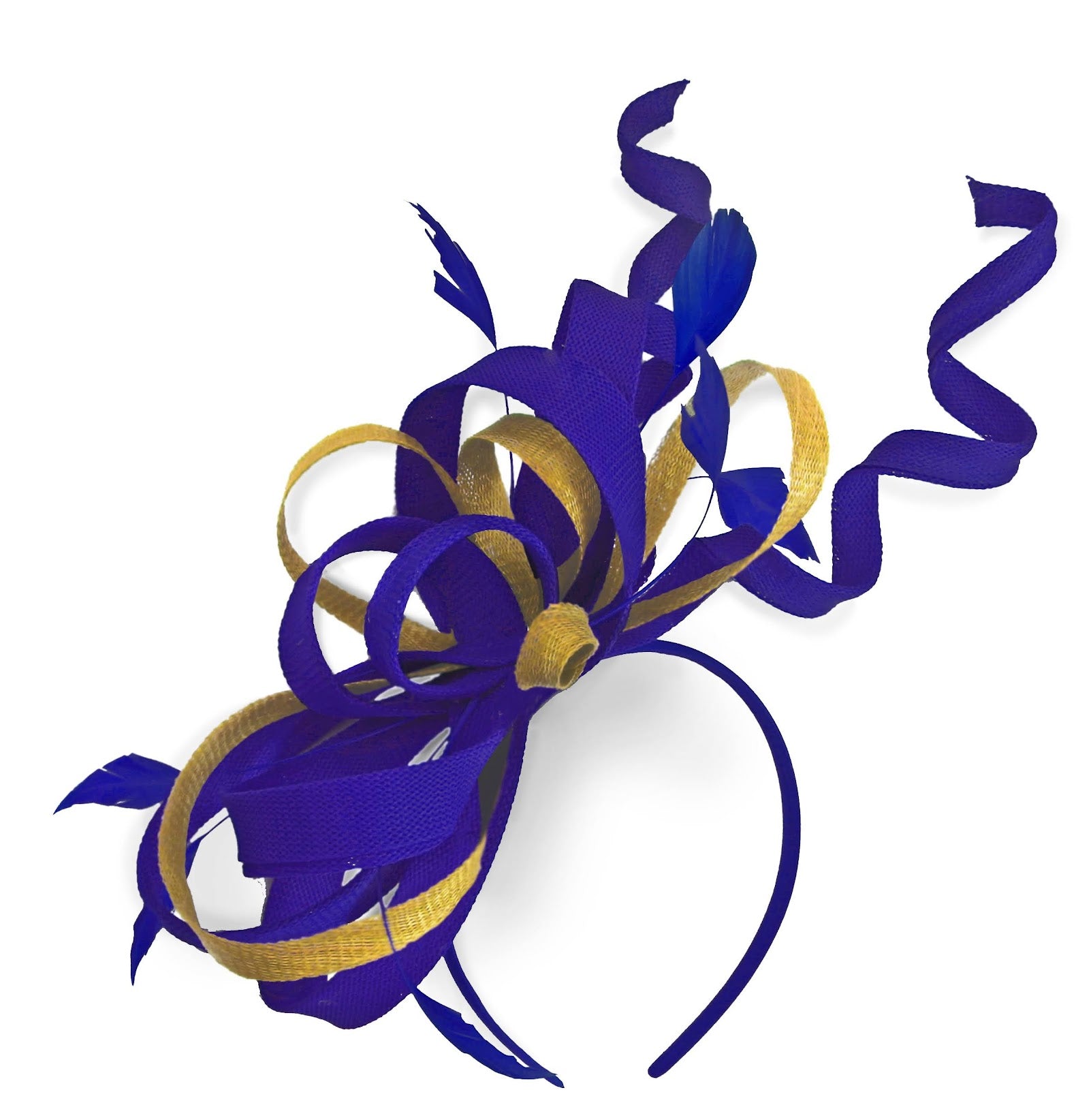 Caprilite Royal Blue and Gold Wedding Swirl Fascinator Headband Alice Band Ascot Races Loop Net