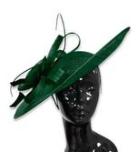 Emerald Green White Mix 41cm Large SInamay Hatinator Disc Saucer Brim Hat Fascinator on Headband
