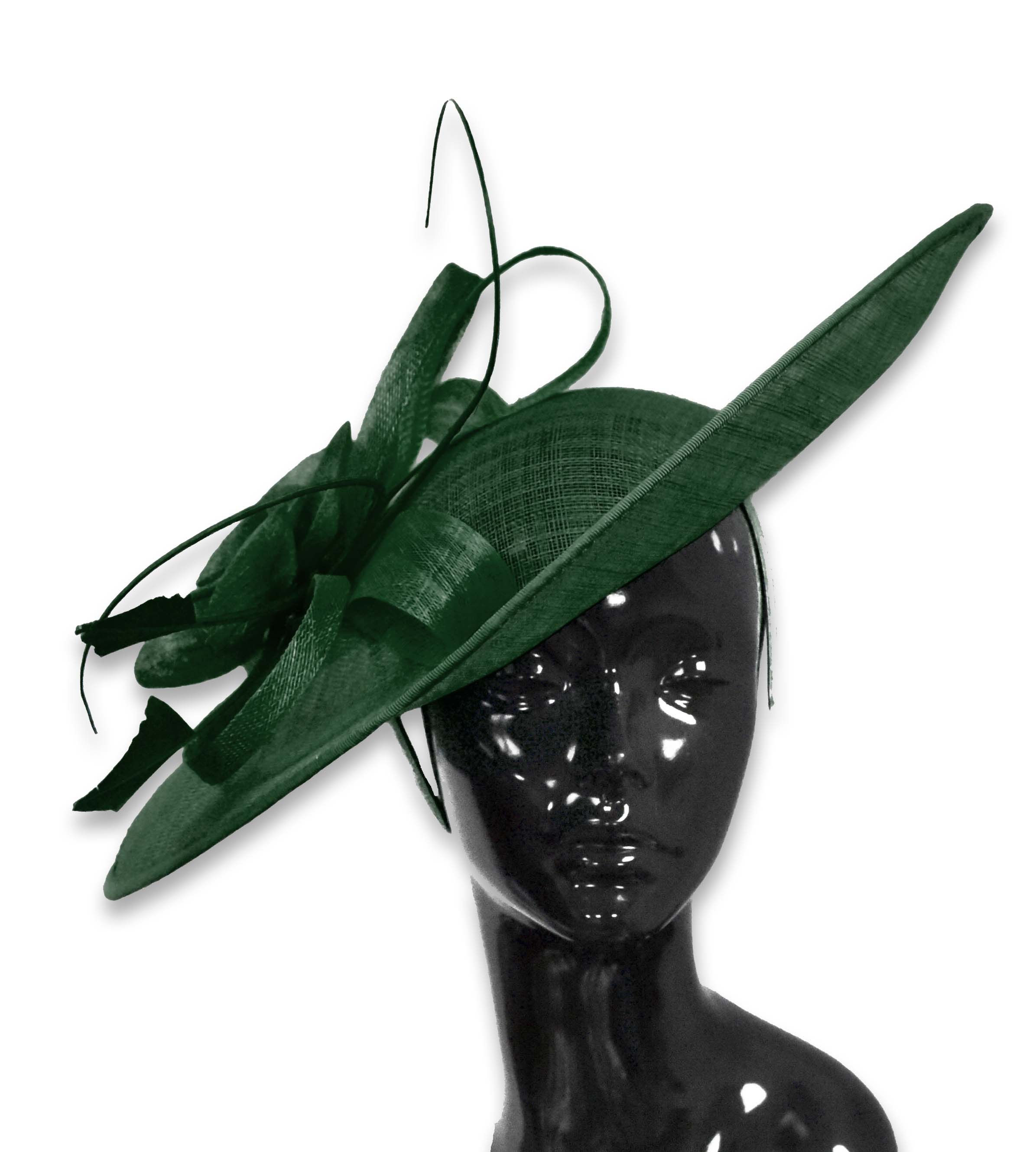 Emerald Green Black Mix 41cm Large SInamay Hatinator Disc Saucer Brim Hat Fascinator on Headband