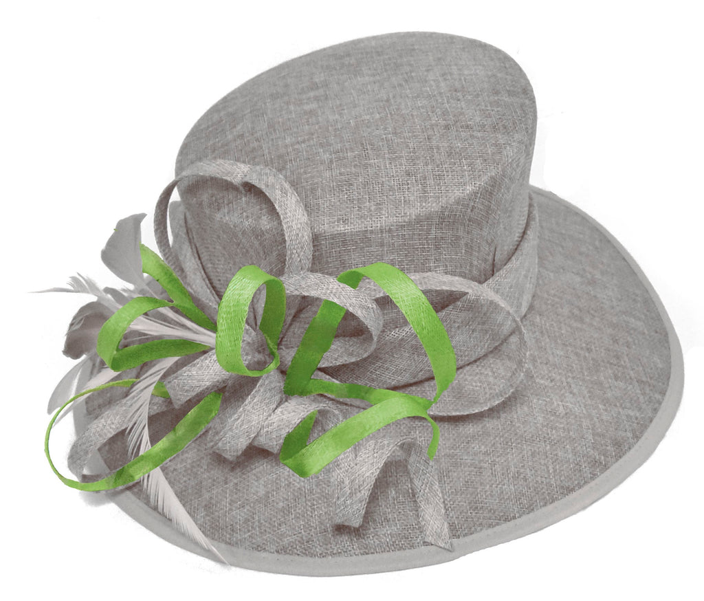 Silver Grey and Lime Green Large Queen Brim Hat Occasion Hatinator Fascinator Weddings Formal