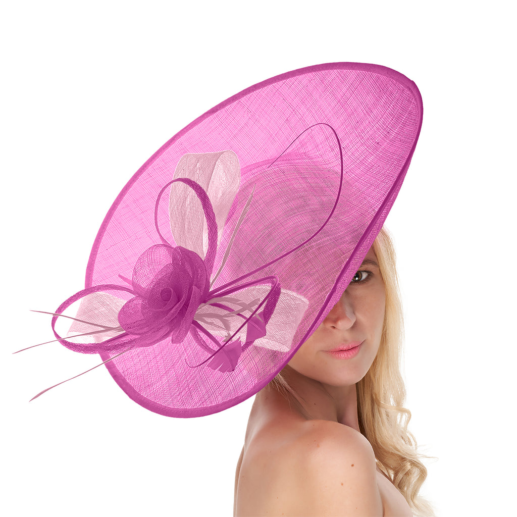 Fuchsia Hot Pink Blush Mix 41 cm Grand SInamay Hatinator Disc Soucoupe Bord Chapeau Fascinateur sur Bandeau