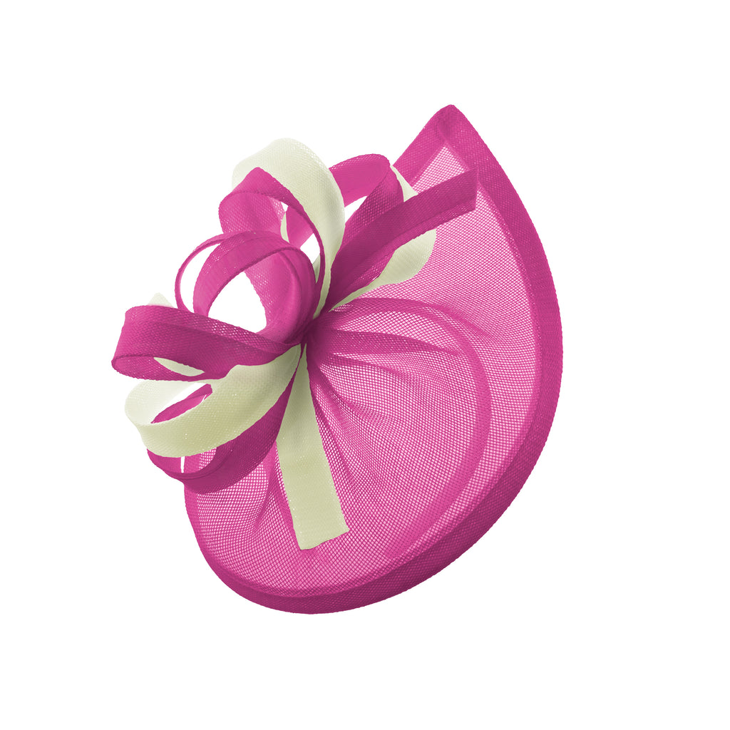 Caprilite Vegan MoonMix Hoop Fascinator Chapeau sur bandeau Mariage Ascot Races Sur mesure Sinamay Disc - Crème Fuchsia