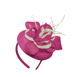 Fuchsia Cream Mix Round Pillbox Bow Sinamay Headband Fascinator Weddings Ascot Hatinator Races