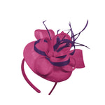 Fuchsia violet foncé mélange rond pilulier noeud Sinamay bandeau bibi mariages Ascot Hatinator courses