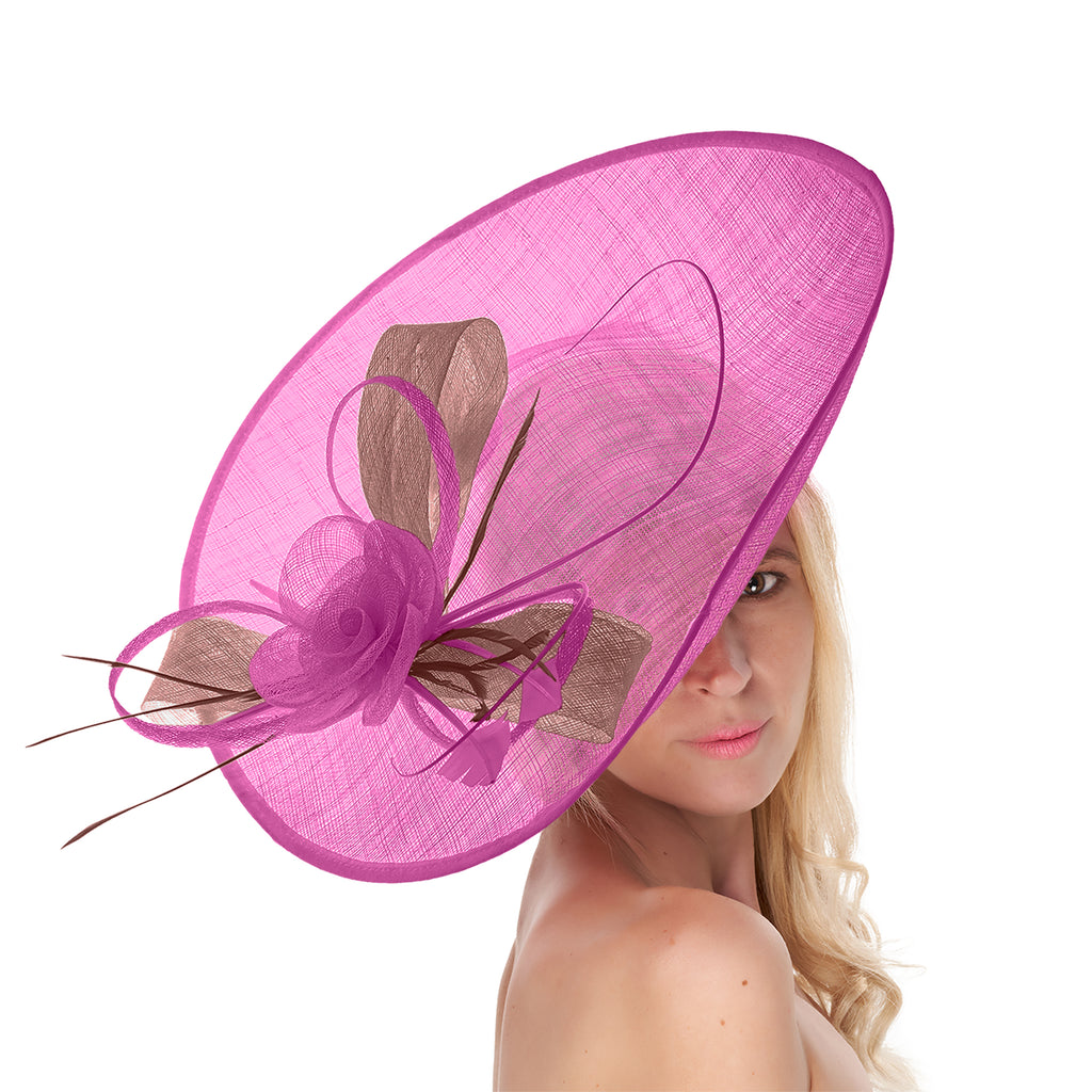 Fuchsia Hot Pink Dusty Pink Mix 41cm Large SInamay Hatinator Disc Saucer Brim Hat Fascinator on Headband