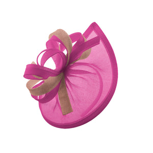 Caprilite Vegan MoonMix Hoop Fascinator Hat on Headband Wedding Ascot Races Bespoke Sinamay Disc - Fuchsia Dusty Pink