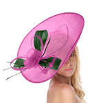 Fuchsia Hot Pink Green Mix 41cm Large SInamay Hatinator Disc Saucer Brim Hat Fascinator on Headband