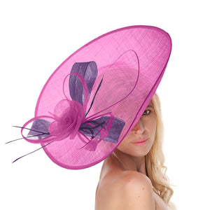 Fuchsia Rose Chaud Lavande Mélange 41 cm Grand SInamay Hatinator Disque Soucoupe Bord Chapeau Fascinateur sur Bandeau