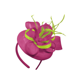Fuchsia Lime Mix Round Pillbox Bow Sinamay Headband Fascinator Weddings Ascot Hatinator Races
