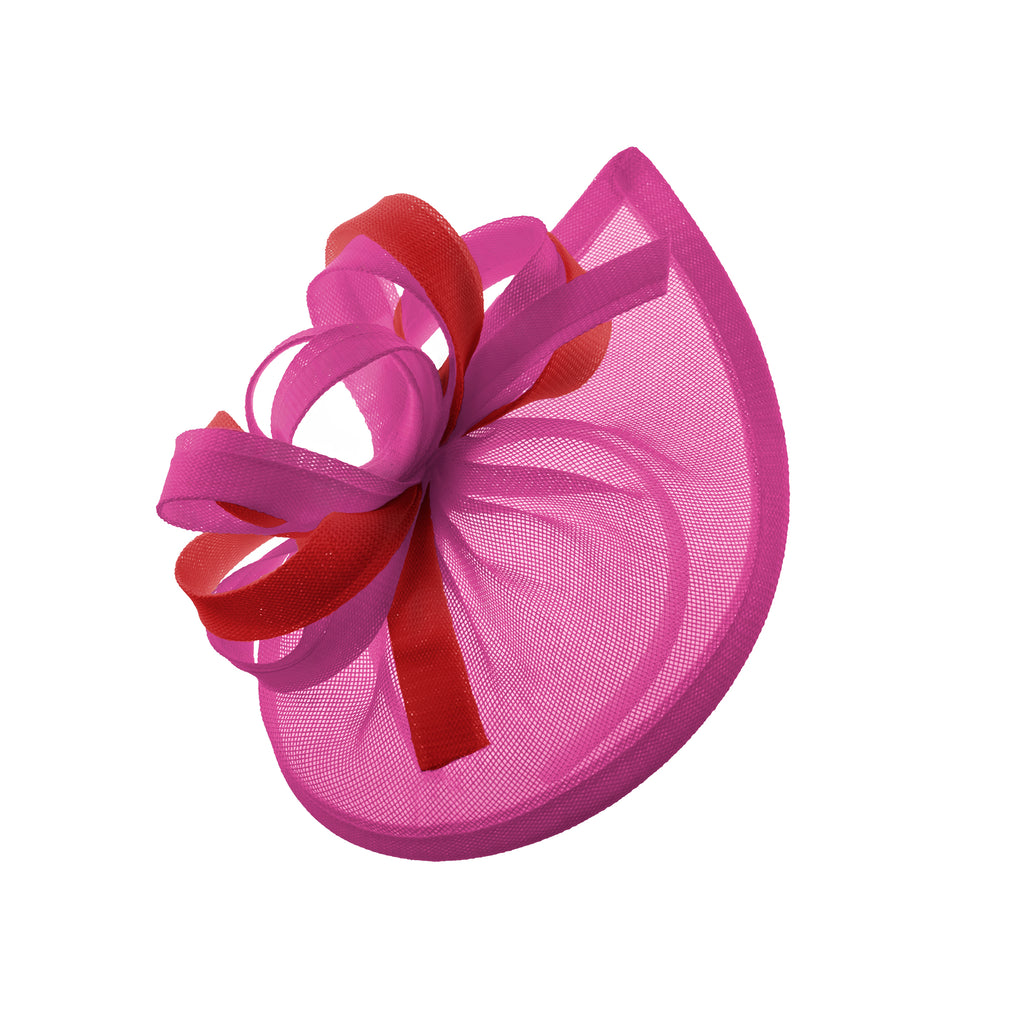 Caprilite Vegan MoonMix Hoop Fascinator Chapeau sur bandeau Mariage Ascot Races Sur mesure Sinamay Disc - Fuchsia Rouge