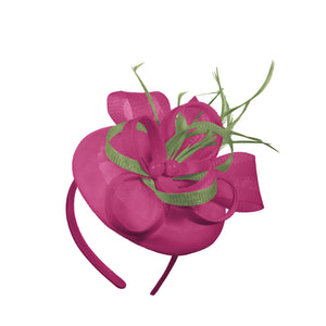 Fuchsia Sage Mix Round Pillbox Bow Sinamay Headband Fascinator Weddings Ascot Hatinator Races